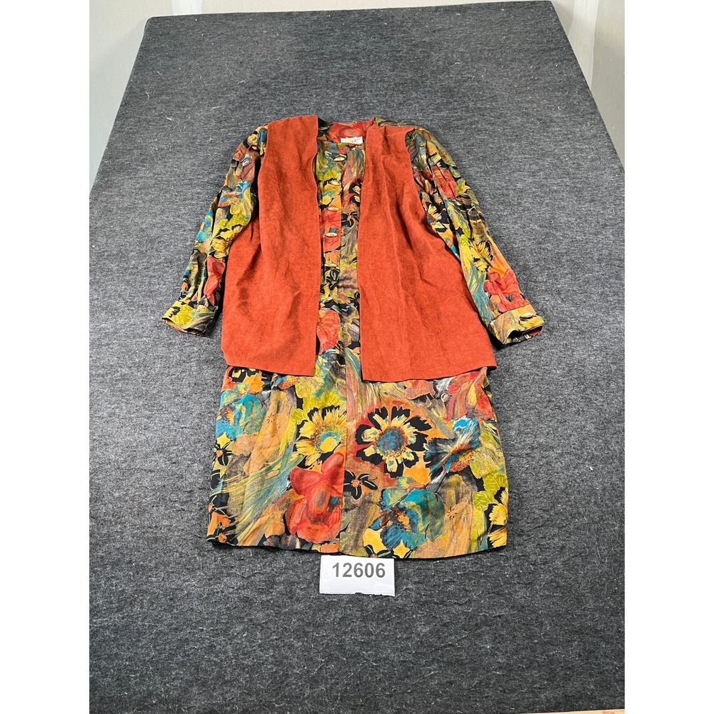 Lady Carol Petites Maxi Dress Womens 12P Multicolor Floral Vest Toggle Front